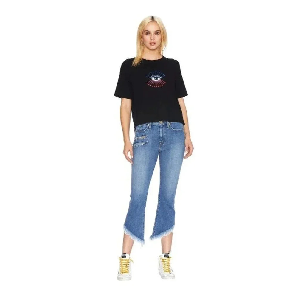 Etienne Marcel Denim Women's Asymmetrical Crop Kick Raw Hem‎ Jeans Size 27